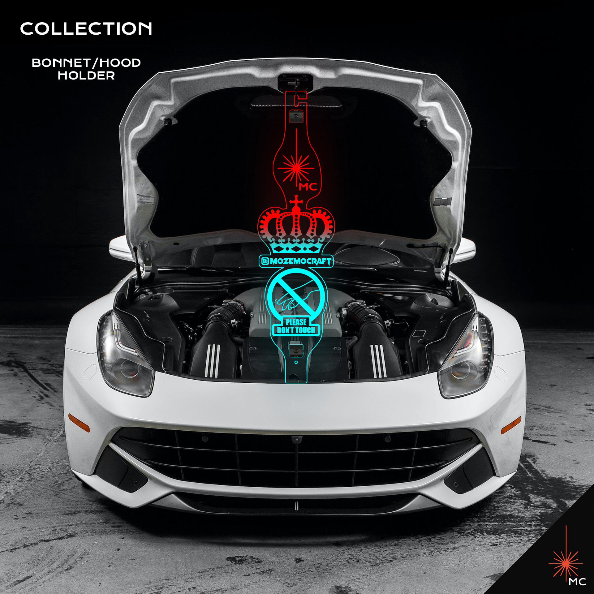Custom LED Car Bonnet / Hood Holder Prop Display (Motor Vehicle Accessories)