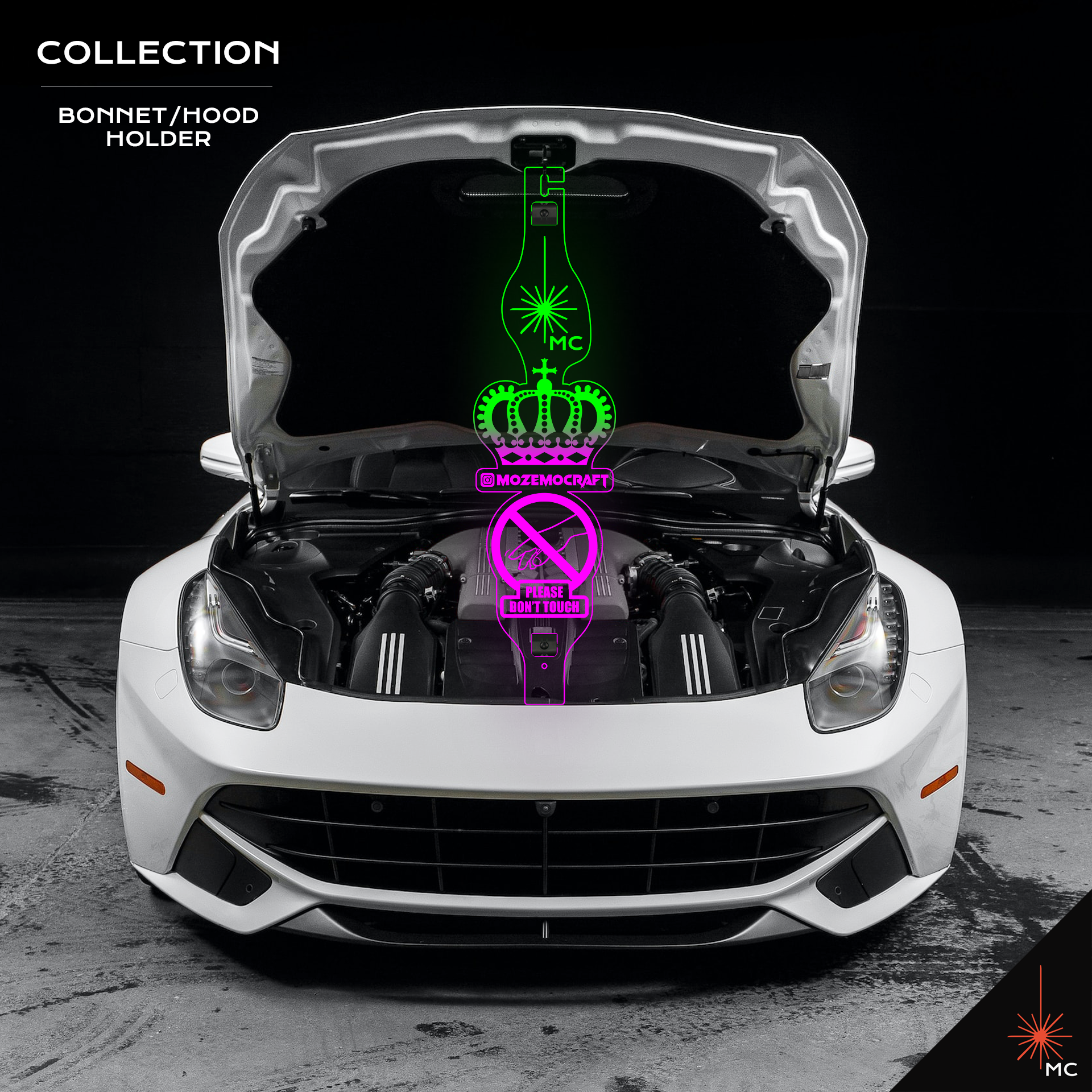 Custom LED Car Bonnet / Hood Holder Prop Display (Motor Vehicle Accessories)