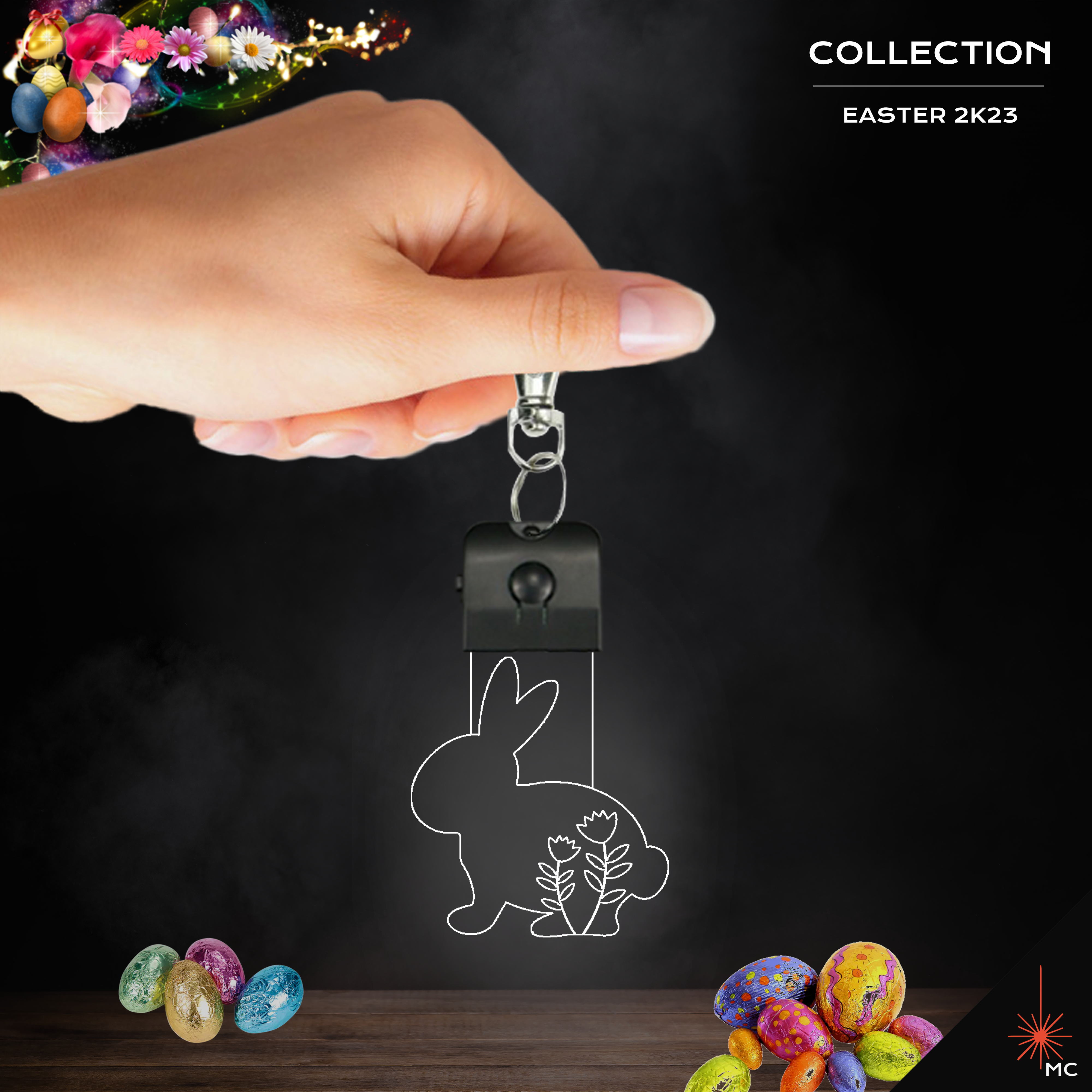 LED Keychain - Decorated Easter Bunny (Easter)