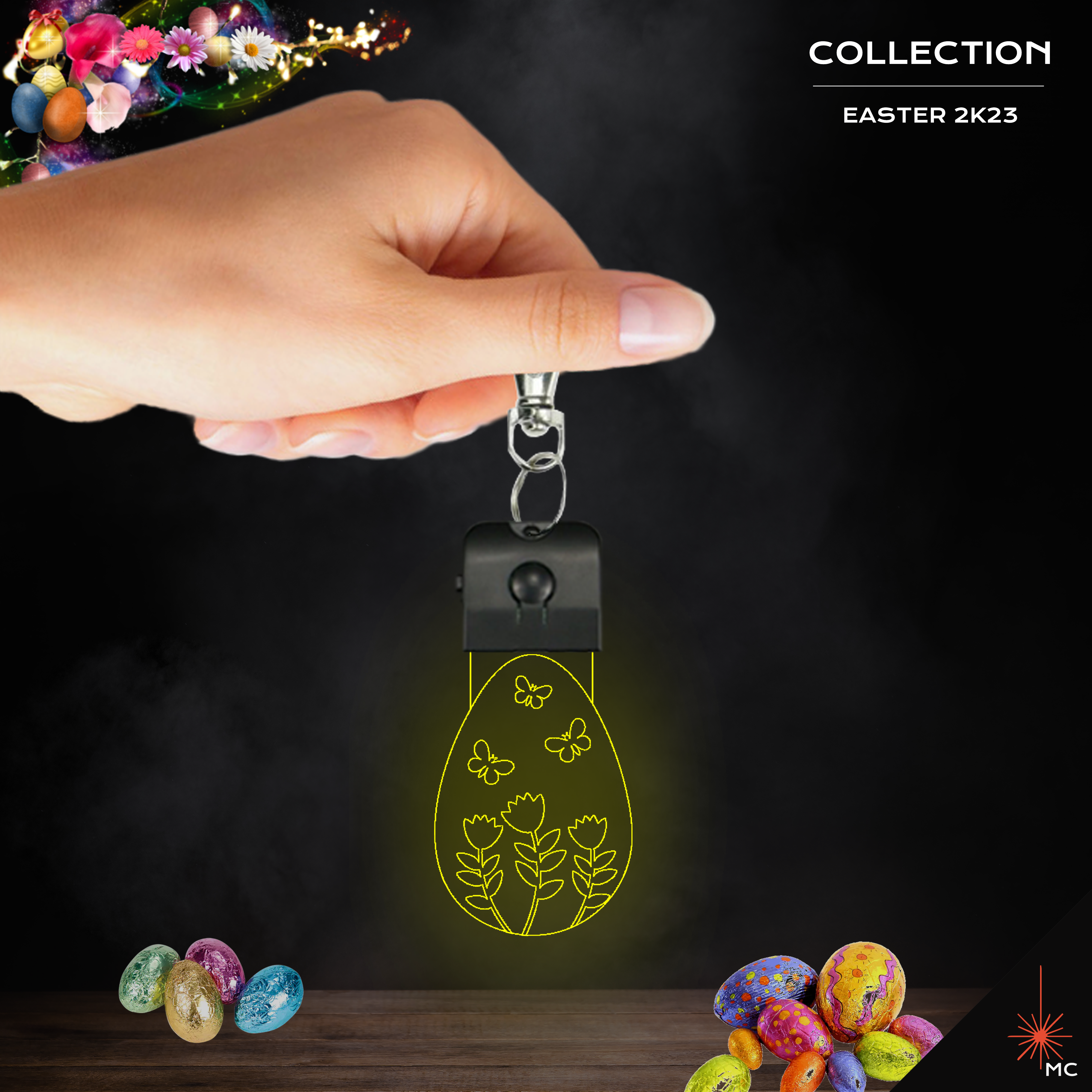 LED Keychain - Decorated Easter Egg (Easter)