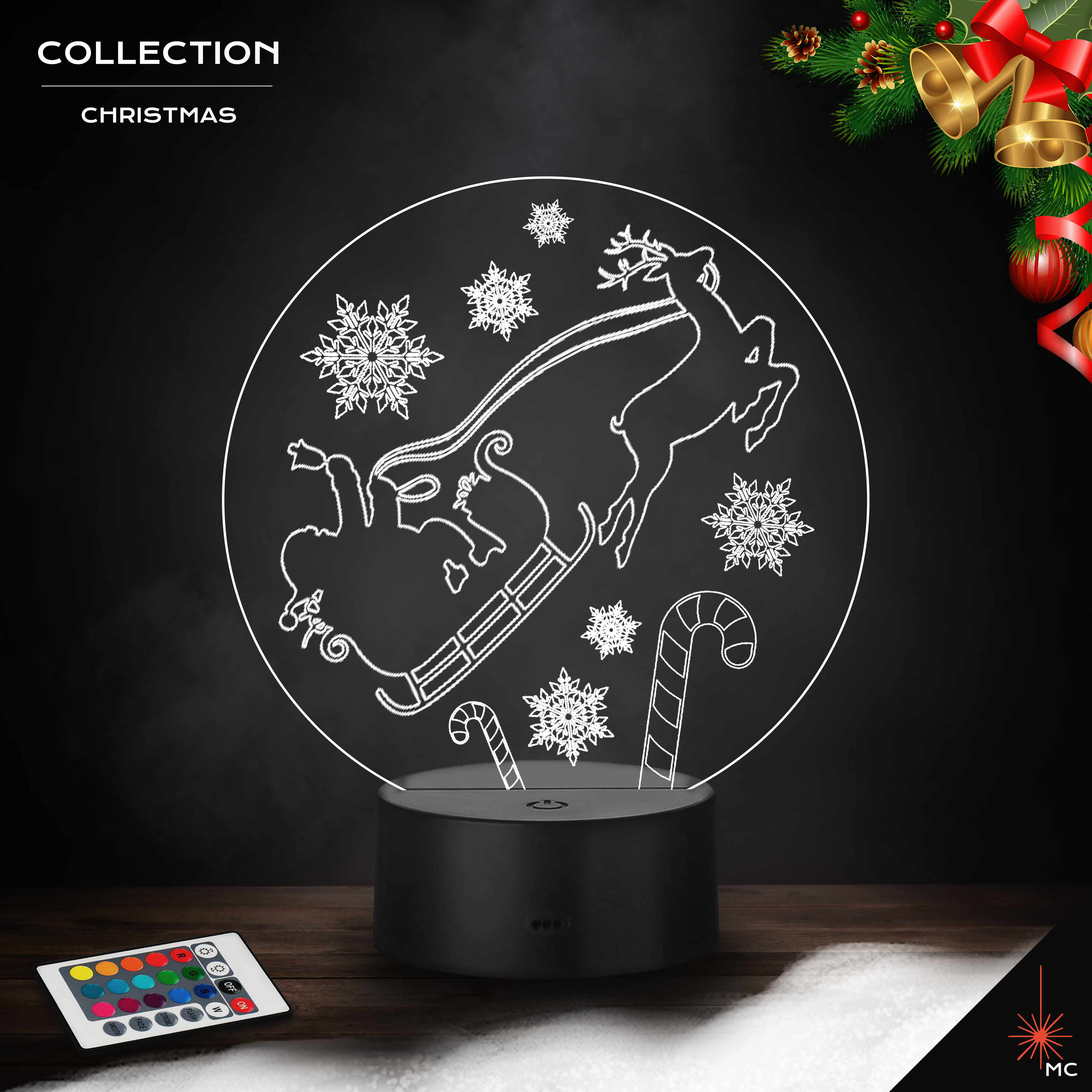 LED Lamp - Flying Santa / Reindeers (Christmas)