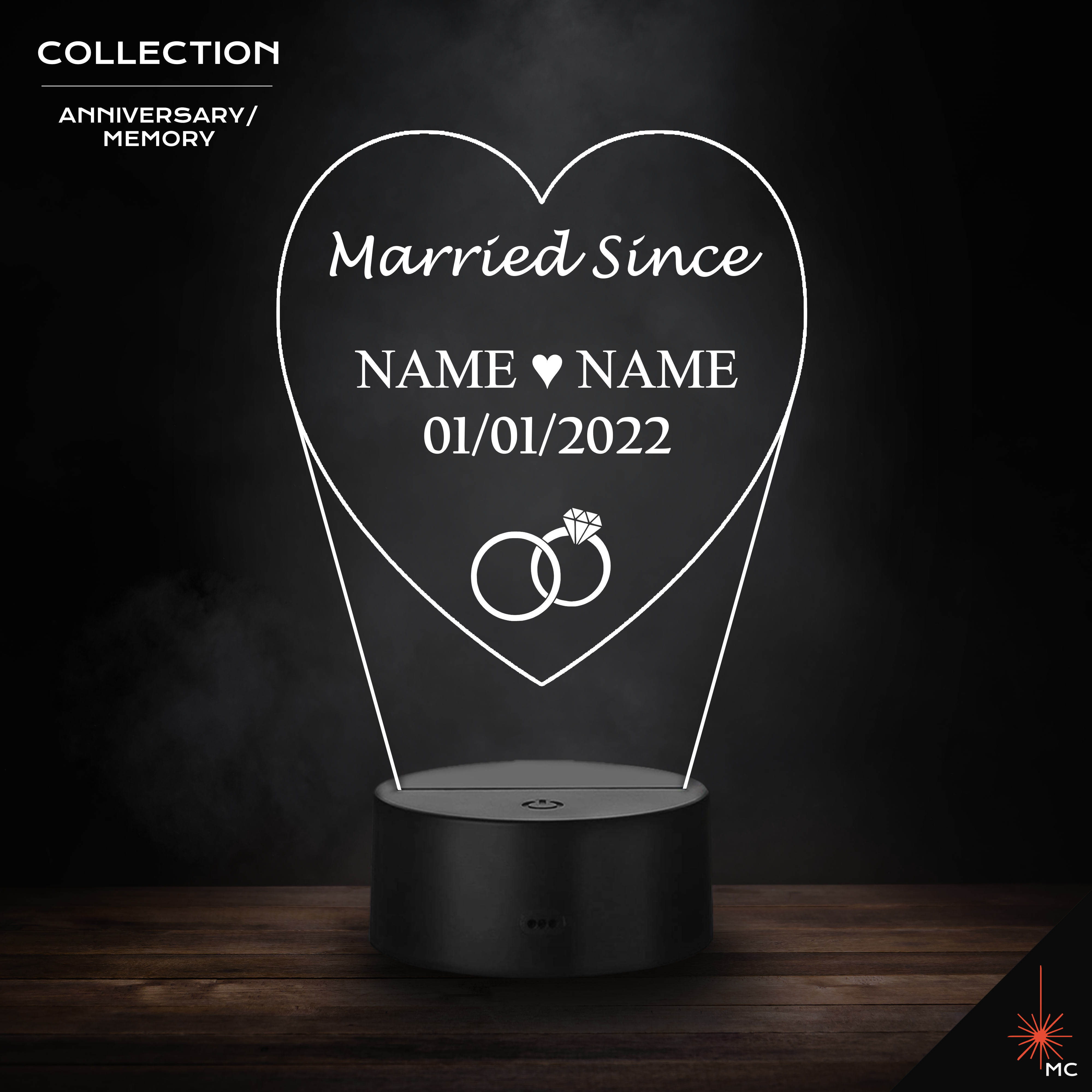LED Lamp - Married Since (Anniversary / Memory)